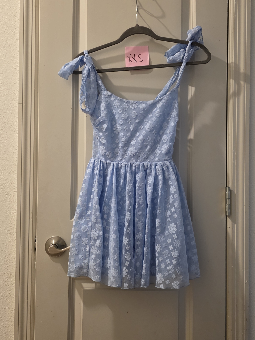 Lucy in the Sky Pale Blue Floral Tie-Shoulder Mini Dress